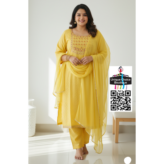 Yellow Kurti Pant Dupatta Set Plus Size