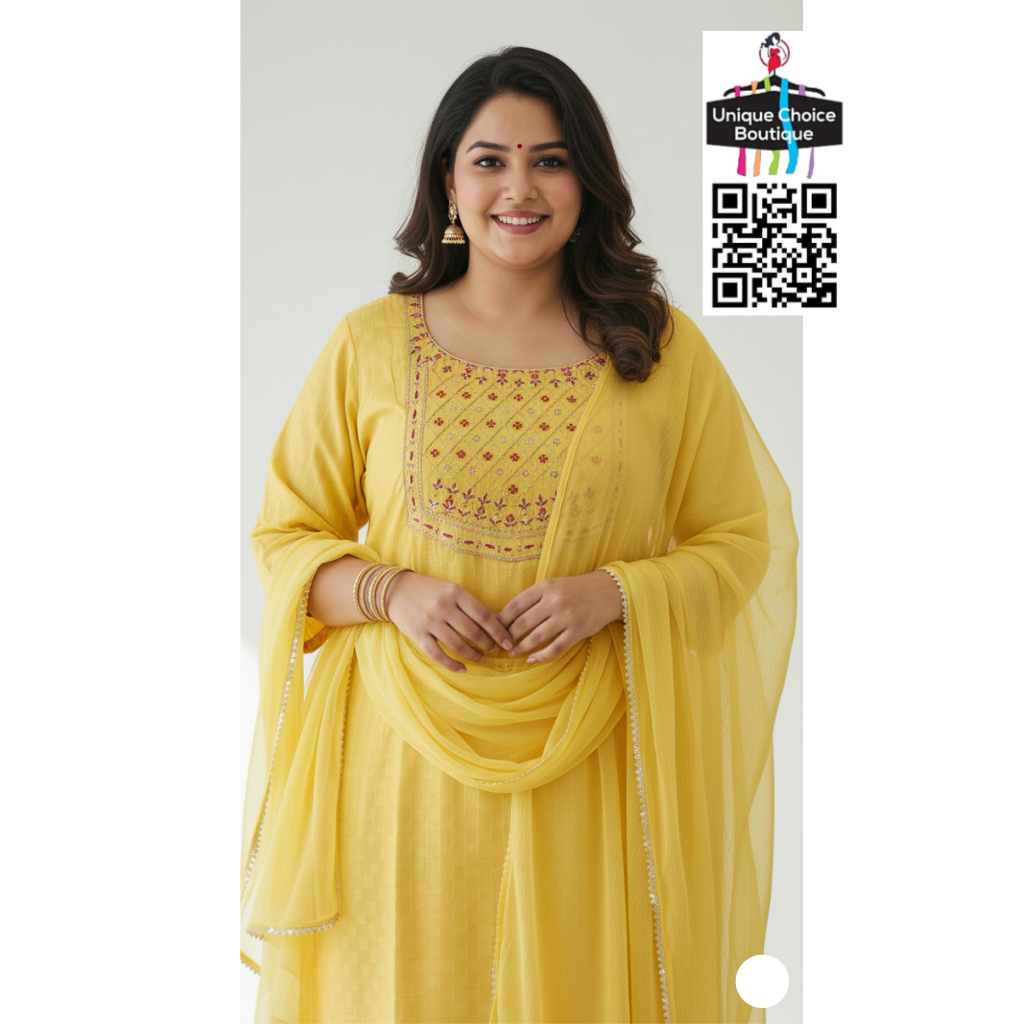 Yellow Kurti Pant Dupatta Set Plus Size 2