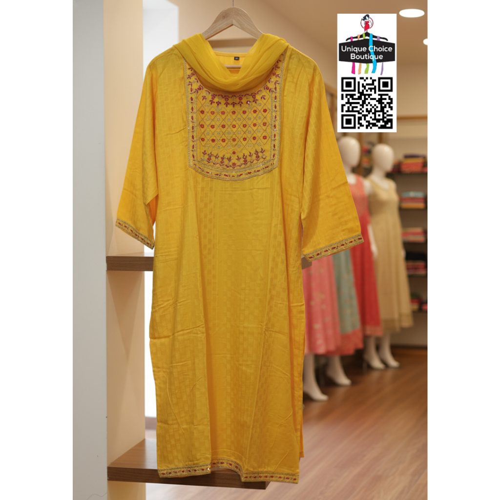 Yellow Kurti Pant Dupatta Set Plus Size 3