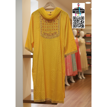 Yellow Kurti Pant Dupatta Set Plus Size 3