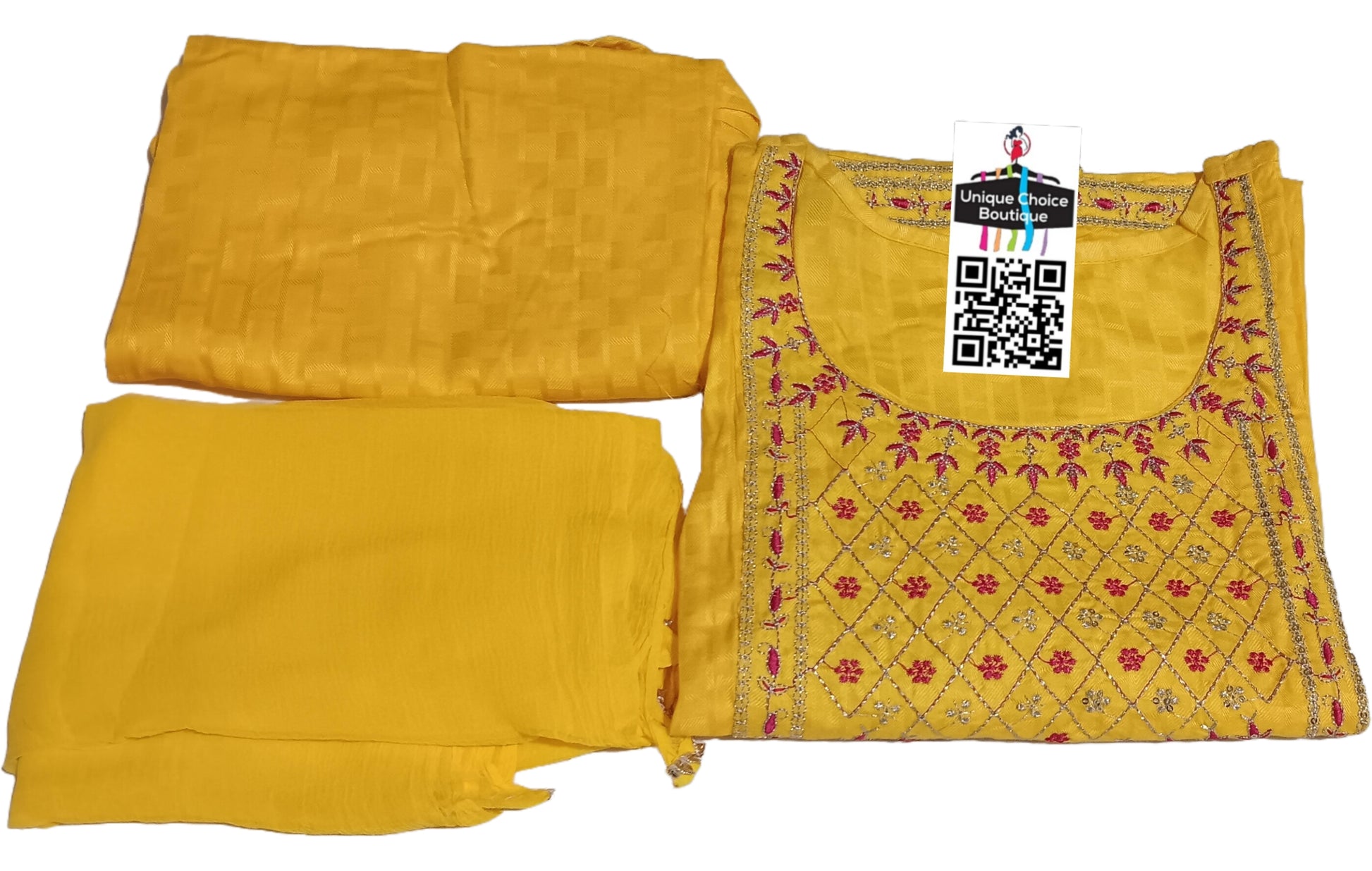 Yellow Kurti Pant Dupatta Set Plus Size 4