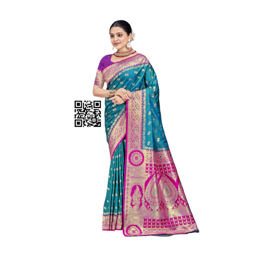 Budget Friendly Banarasi Silk Saree-Blue