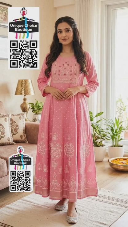 Pink Rayon Anarkali Kurti