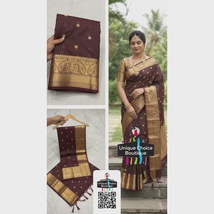 Trending Deep Chocolate Brown Banarasi Soft Silk Saree