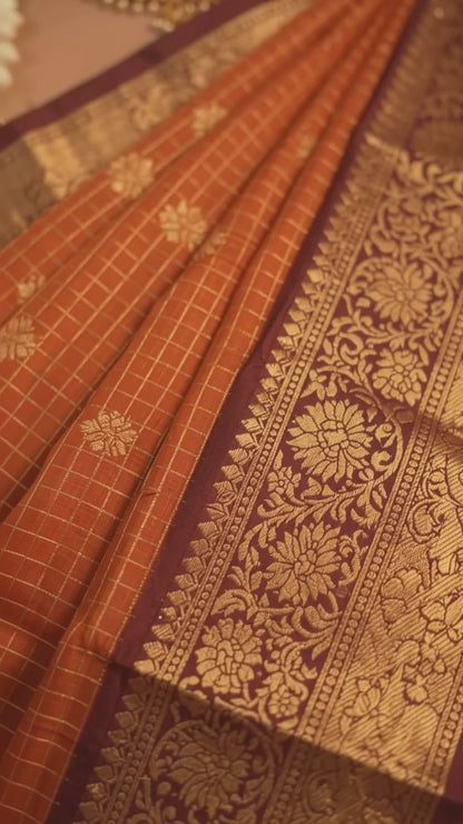 Insta Trending Rust Orange & Brown Soft katan Silk Saree – Elegant Festive Wear