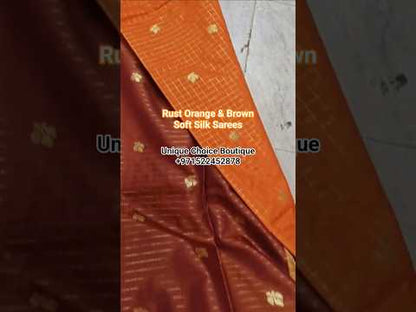 Insta Trending Rust Orange & Brown Soft Silk Saree – Elegant Festive Wear