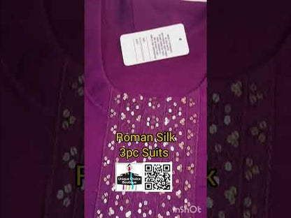 Purple Roman Silk kurti pant dupatta, 3pc salwar suits