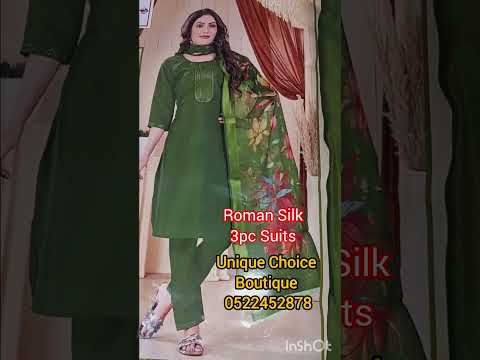 Green Roman Silk kurti pant dupatta, 3pc salwar suits