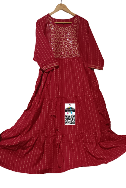 Red Anarkali Kurti/ Umbrella Kurti/ Long Kurti/ Frock