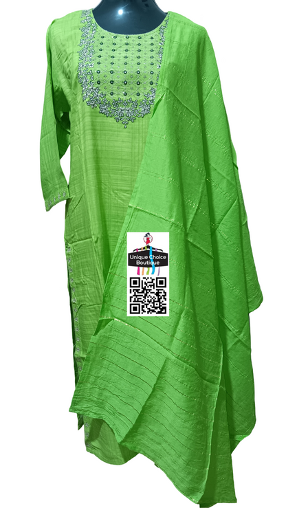 Stitched 3pc Salwar Suits-Salwar Kameez Suits-Kurti sets-Green