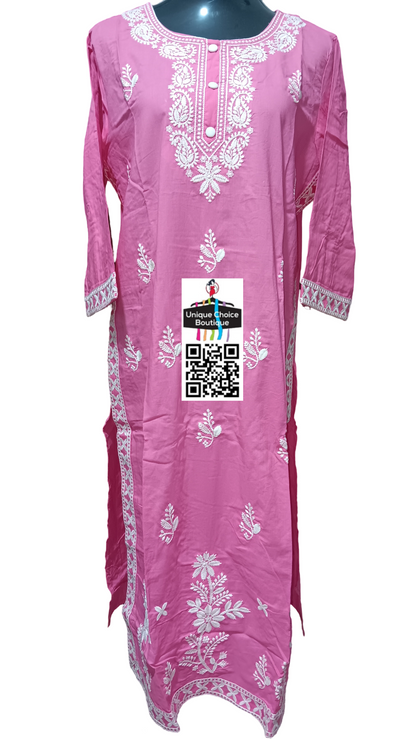 Pink and White Lucknowi Chikankari Kurti sets, 3pc Salwar Suits, Salwar Kameez