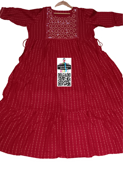 Red Anarkali Kurti/ Umbrella Kurti/ Long Kurti/ Frock