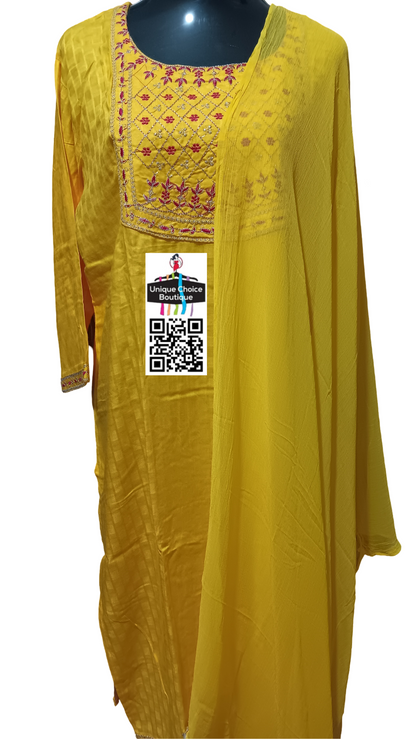 Ready-to-Wear 3pc Salwar Suits, Kurti Sets, Salwar Kameez |Yellow with Pink