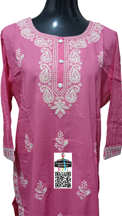 Pink and White Lucknowi Chikankari Kurti sets, 3pc Salwar Suits, Salwar Kameez