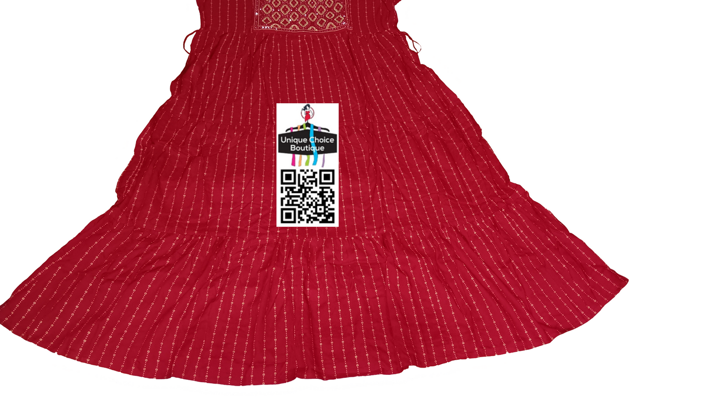 Red Anarkali Kurti/ Umbrella Kurti/ Long Kurti/ Frock