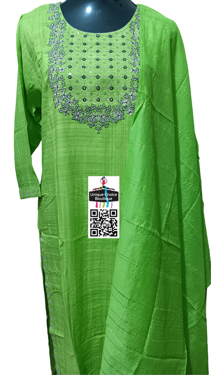 Stitched 3pc Salwar Suits-Salwar Kameez Suits-Kurti sets-Green