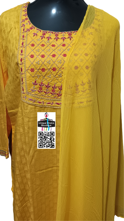 Ready-to-Wear 3pc Salwar Suits, Kurti Sets, Salwar Kameez |Yellow with Pink