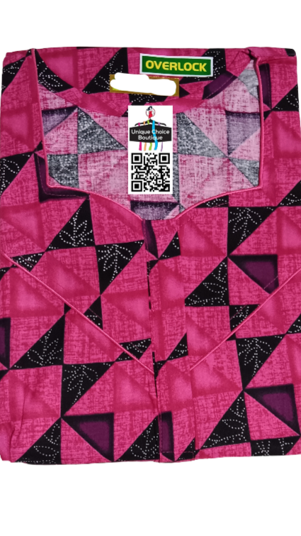 UNIQUE CHOICE Cotton Nighty, Night Gown-Magenta Pink and Black Print-3XL/ Plus Size, Tall Nighty, Zip Nighty