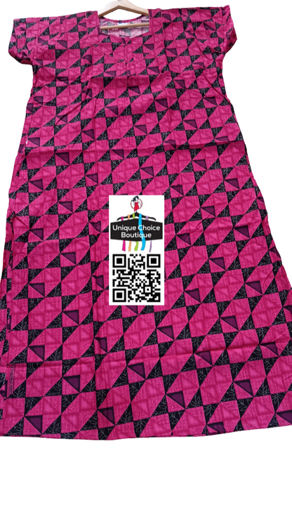 UNIQUE CHOICE Cotton Nighty, Night Gown-Magenta Pink and Black Print-3XL/ Plus Size, Tall Nighty, Zip Nighty