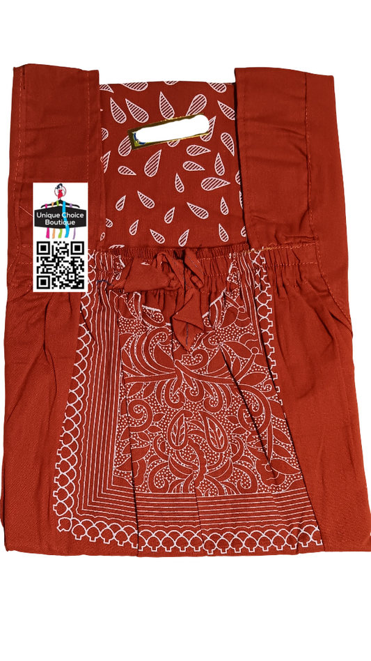 Elastic Neck Pure Cotton Nighty, No zip Nighty, Free Size (Fits All), Orange and White Printed