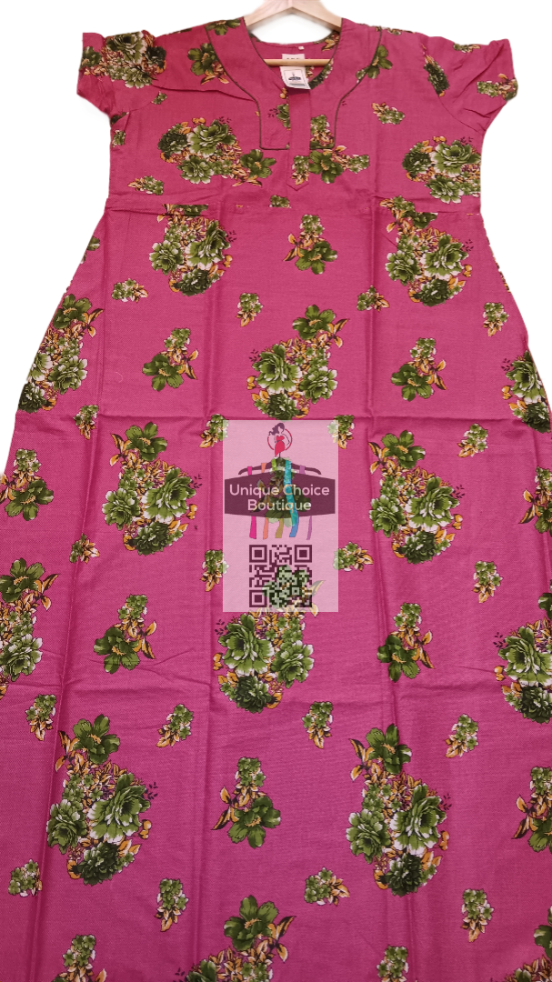 UNIQUE CHOICE Cotton Nighty, Printed Night Gown for women-XL Size- Pink