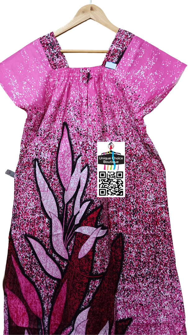 Pink Elastic Neck Pure Cotton Nighty, No zip Nighty