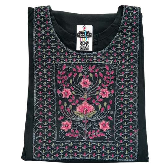 Dark Green Rayon Straight Kurti for women, Embroidery Work