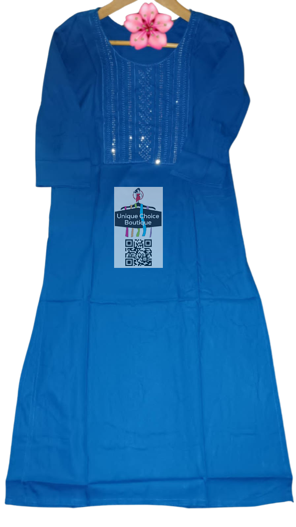 Navy Blue Straight Kurti for women, Embroidery and Sequins Work