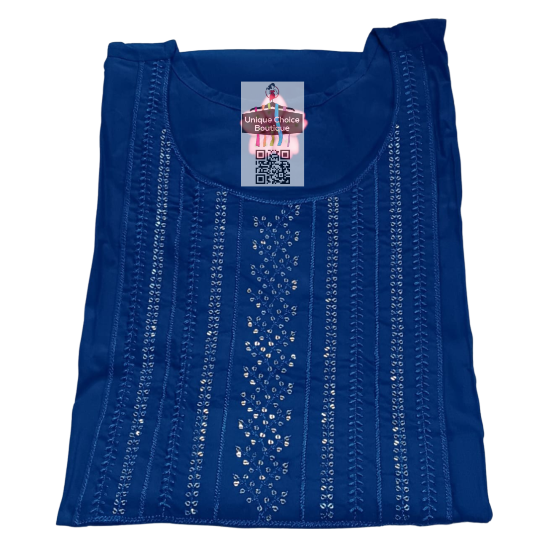 Navy Blue Straight Kurti for women, Embroidery and Sequins Work