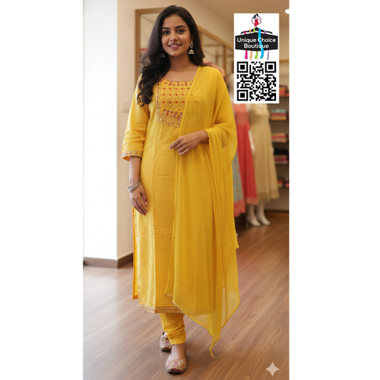 Yellow Kurti Pant Dupatta Set, 3pc Salwar Suit Set, Plus Size